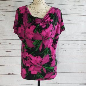 Michael by MK Pink Purple Floral Cowl neck blouse